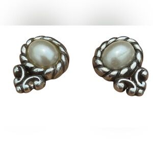 Brighton Moonglow Vintage Two Tone Stud Earrings Retired 1415